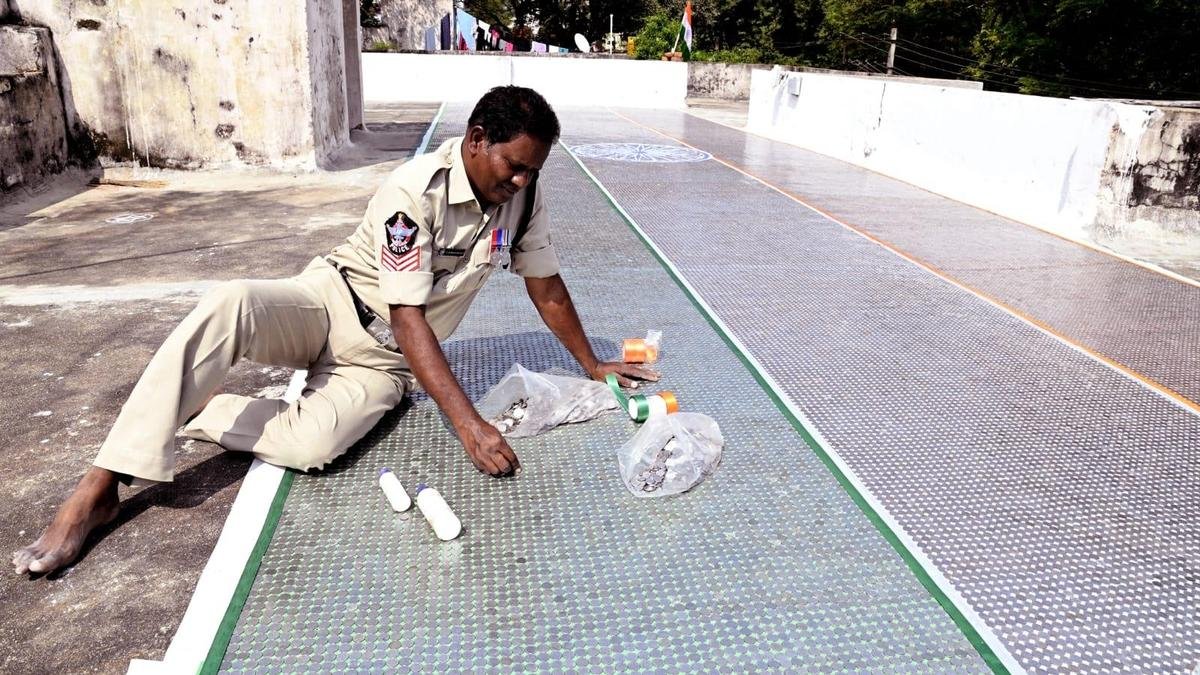 Tirupati head constable creates tricolour using 1.6 lakh 25 paise coins